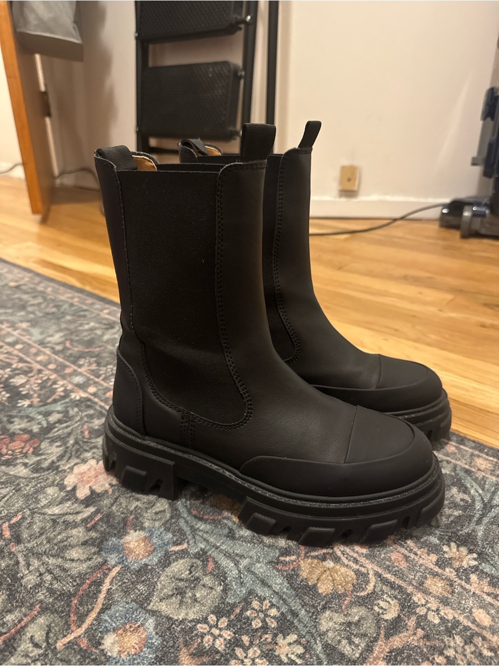 Ganni Logo Leather Chelsea Boots